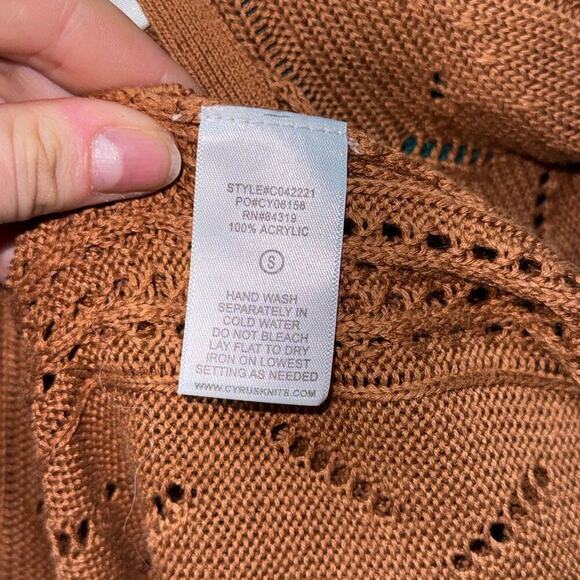 Cyrus Burnt Orange Open Weave Cardigan | Sz S - Picture 7 of 7